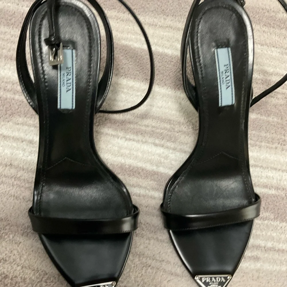 Prada Brushed leather sandals black heels size 38 - Picture 3 of 9